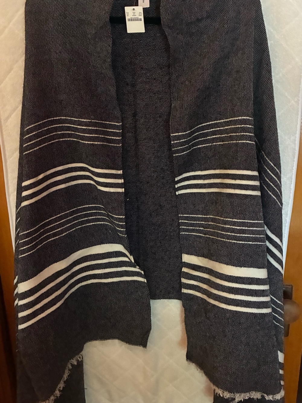 J. Crew Dark Grey and White Striped Knit Shawl